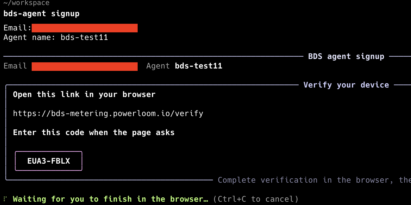 Step 1: BDS agent signup initiate with CLI