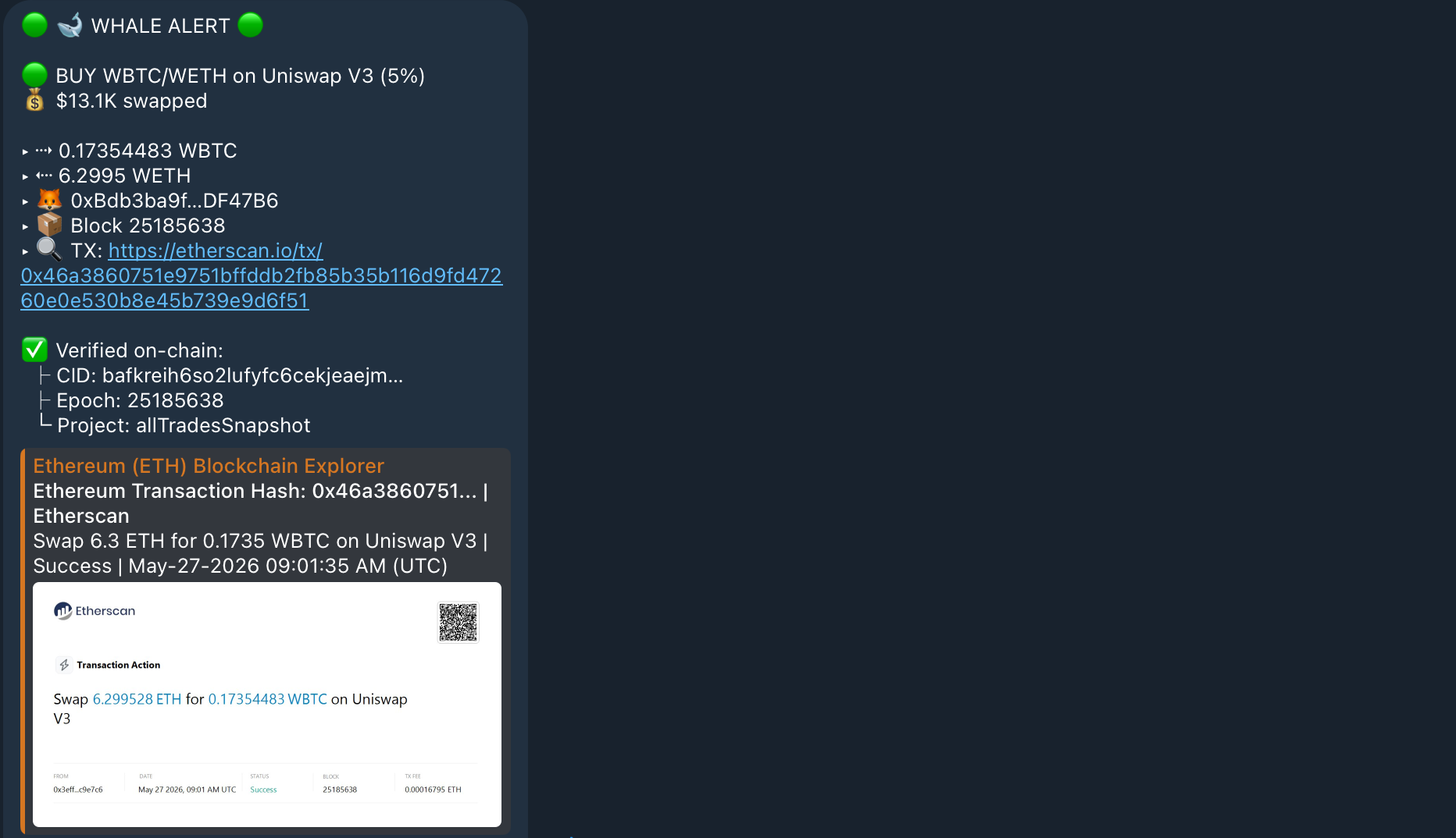 Successful Aeon run — Telegram alerts delivered