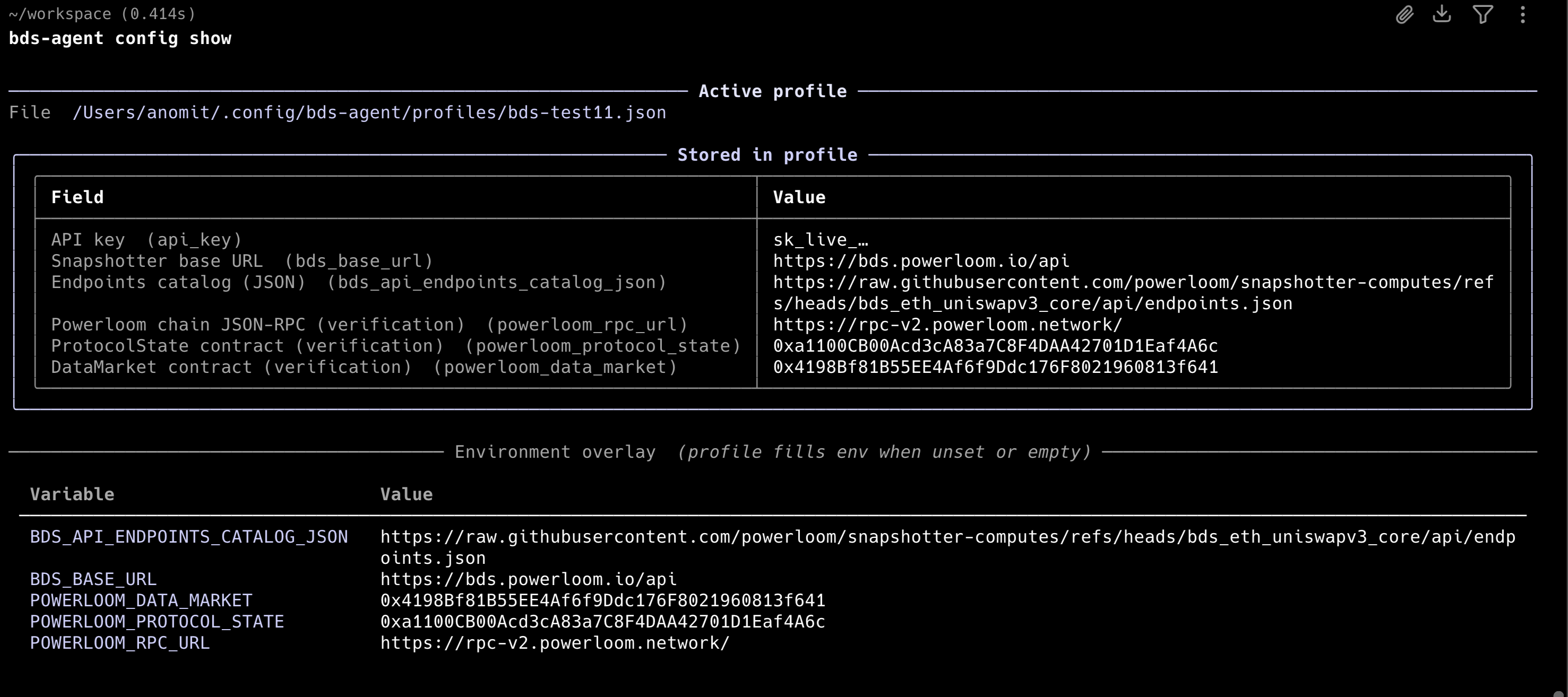 Example of config show