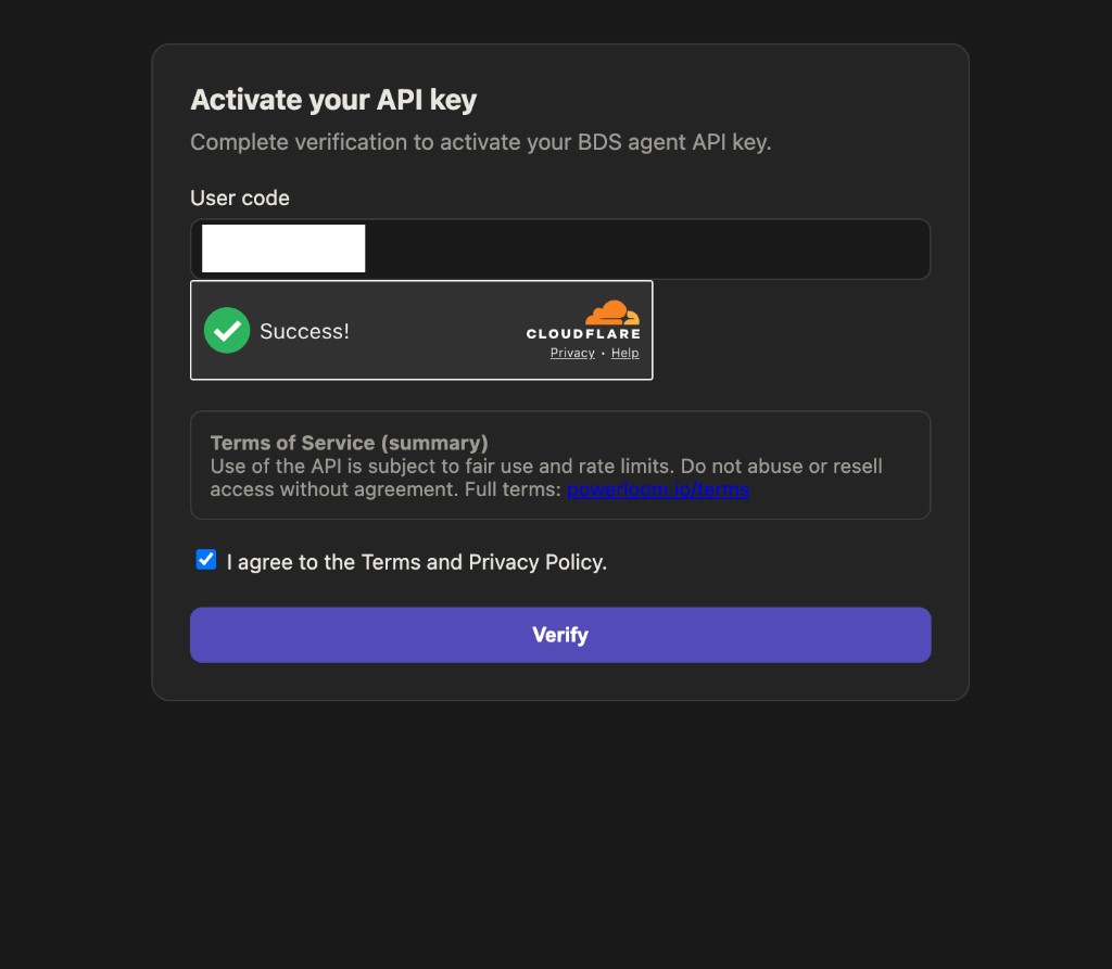 Turnstile verification page โ captcha passed, ready to verify