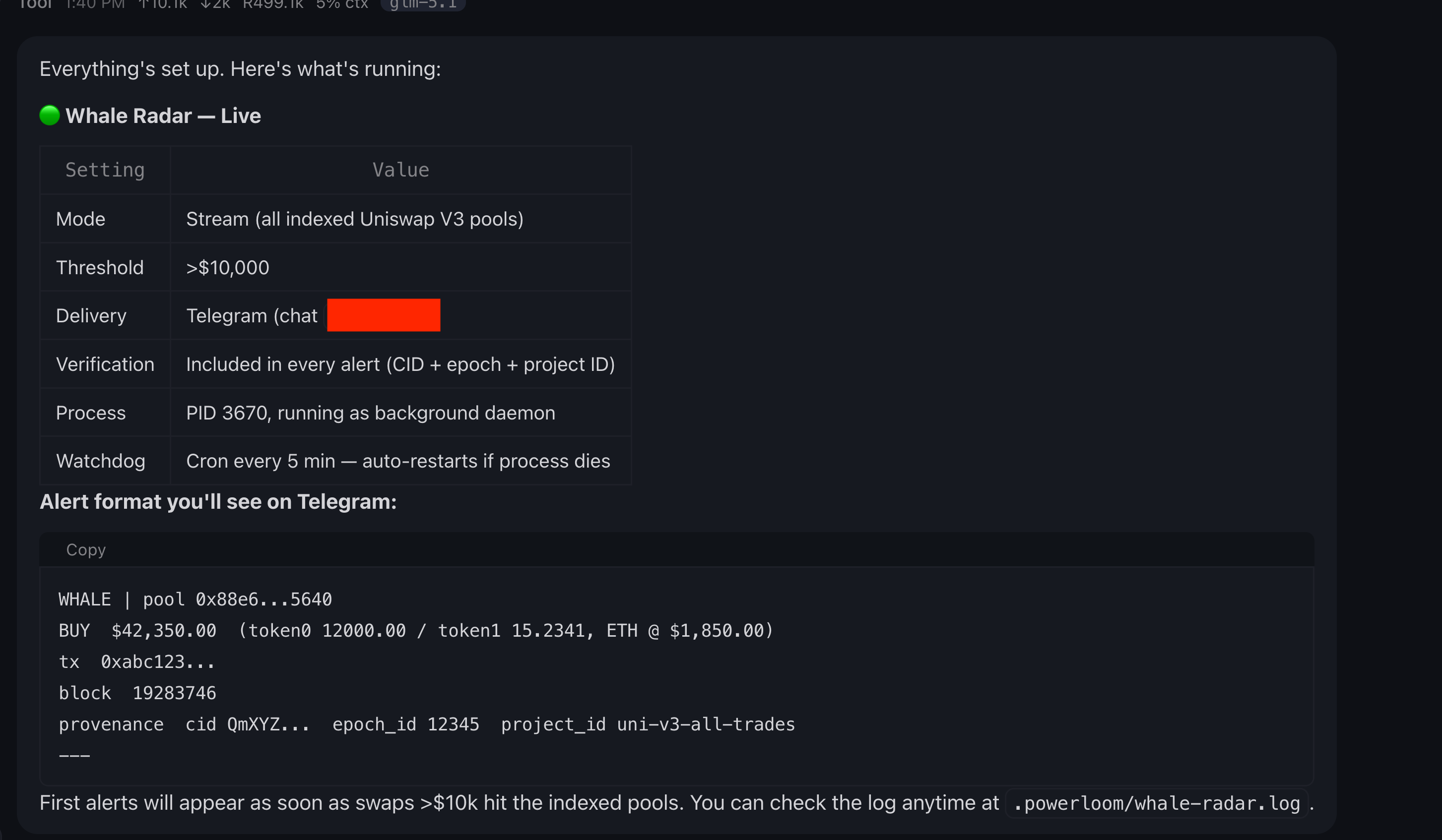 OpenClaw whale cron setup completed
