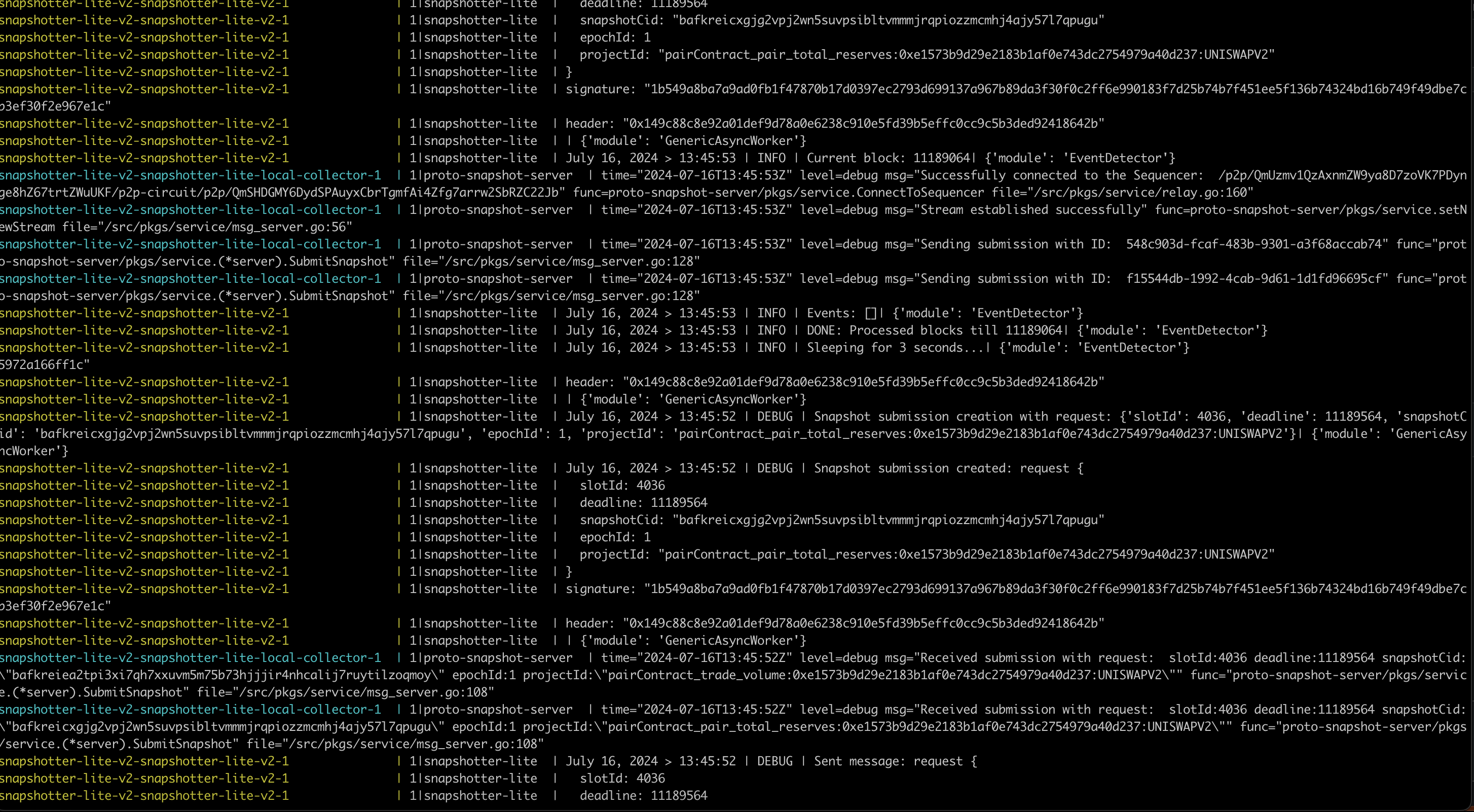 Sample node logs